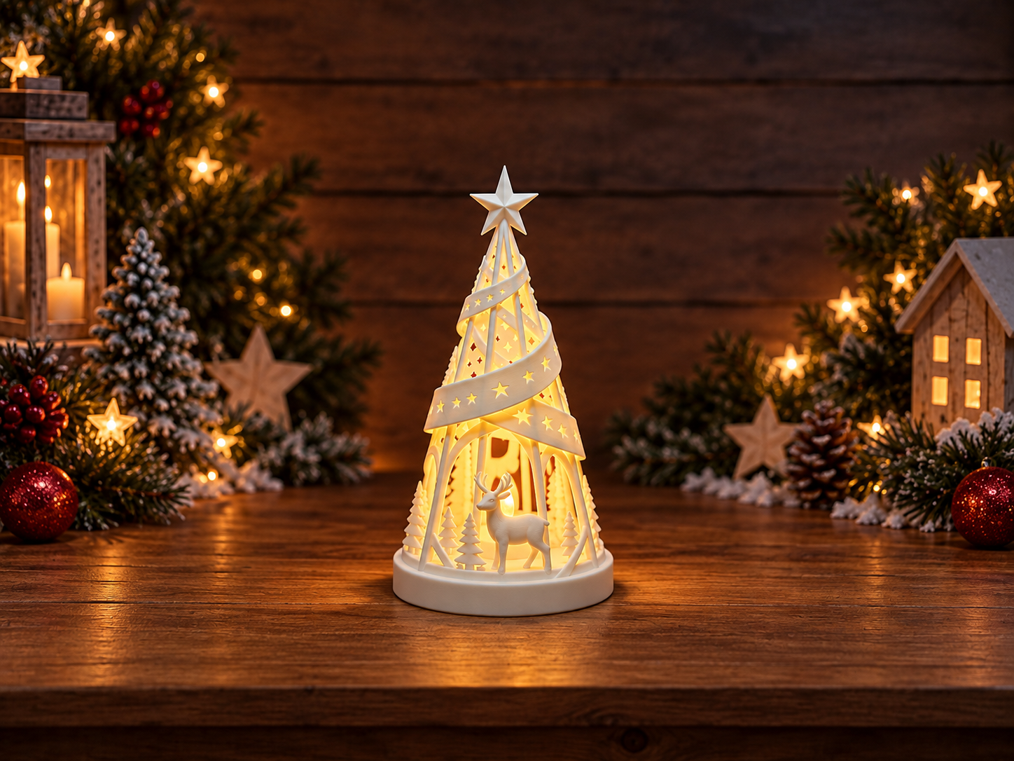 Árvore de Natal Iluminada com Rena