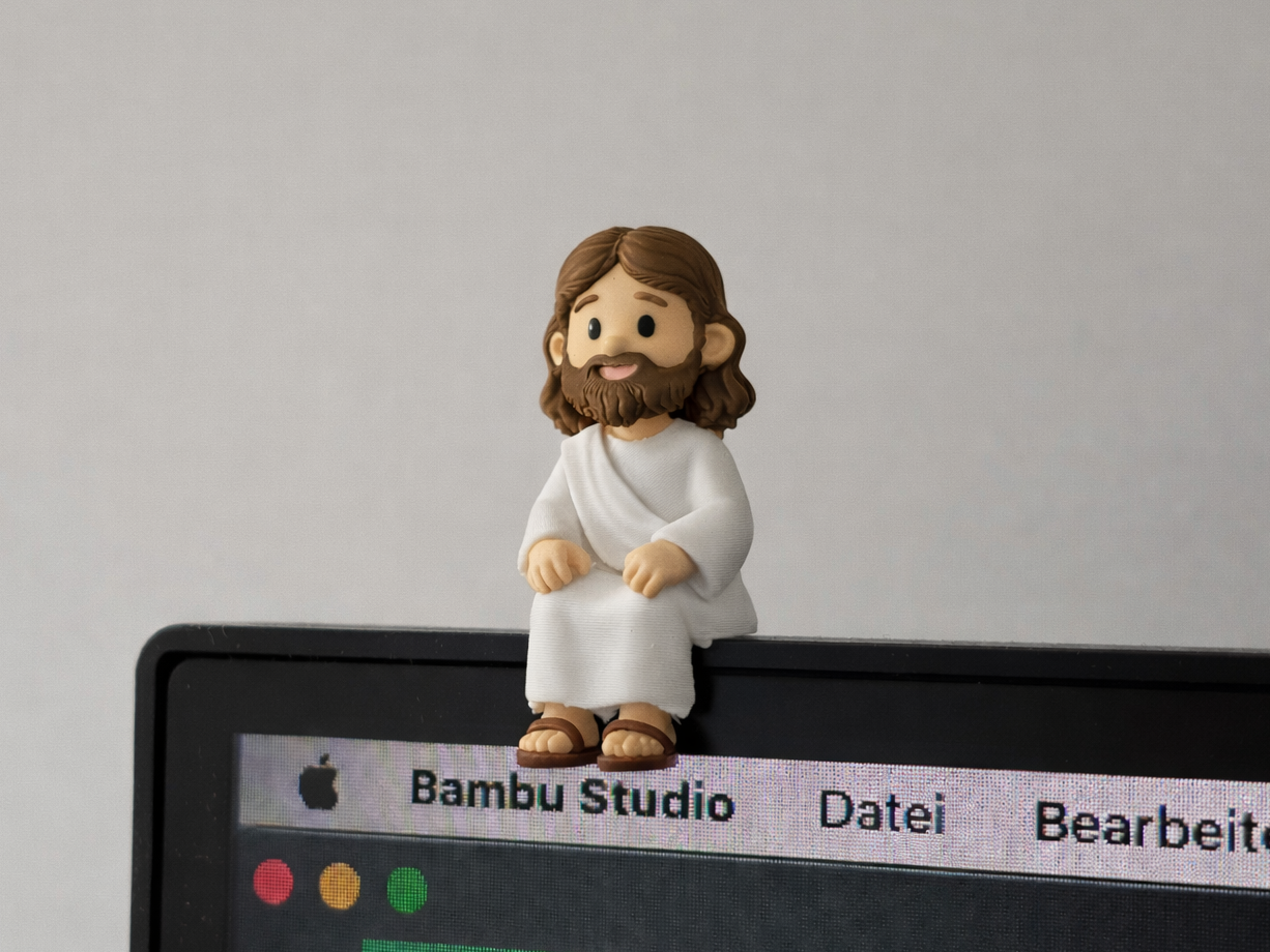 Mini Jesus – Sentado no monitor ou na prateleira
